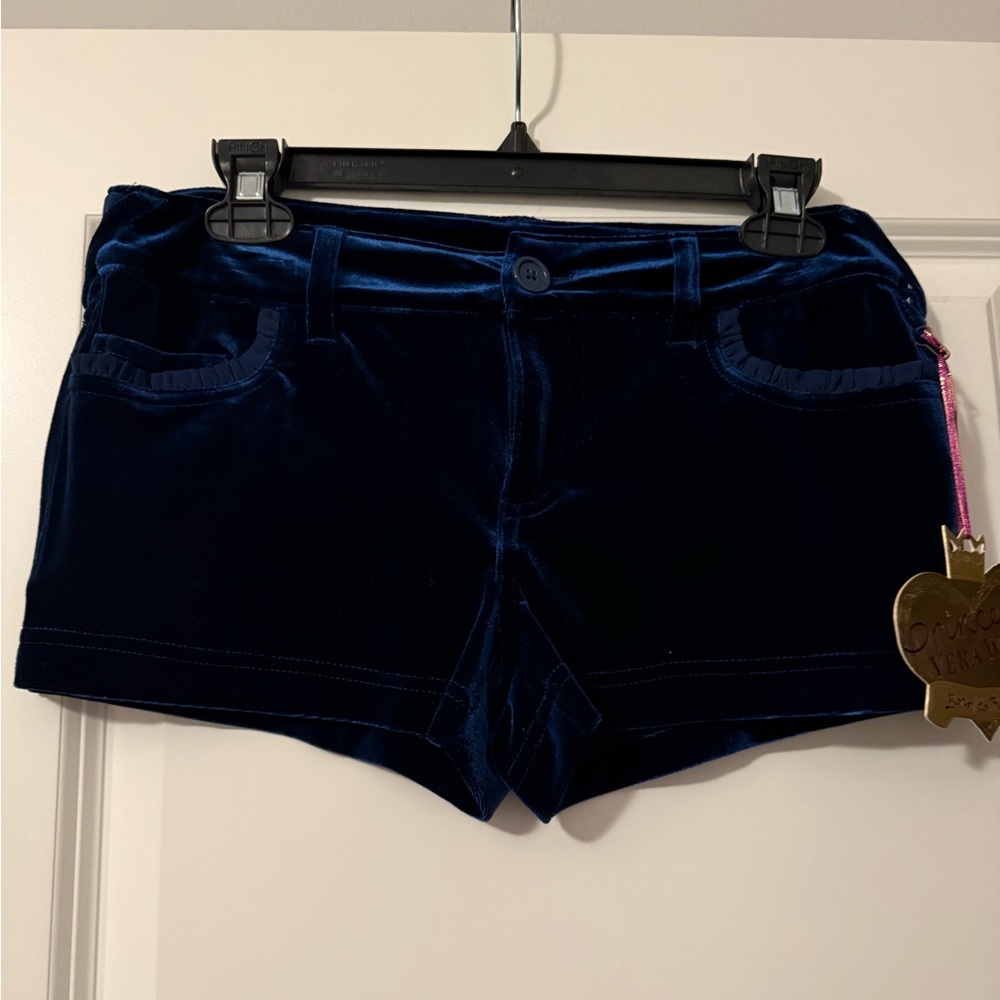 princess vera wang Navy Blue Velvet High Waist Women's Shorts